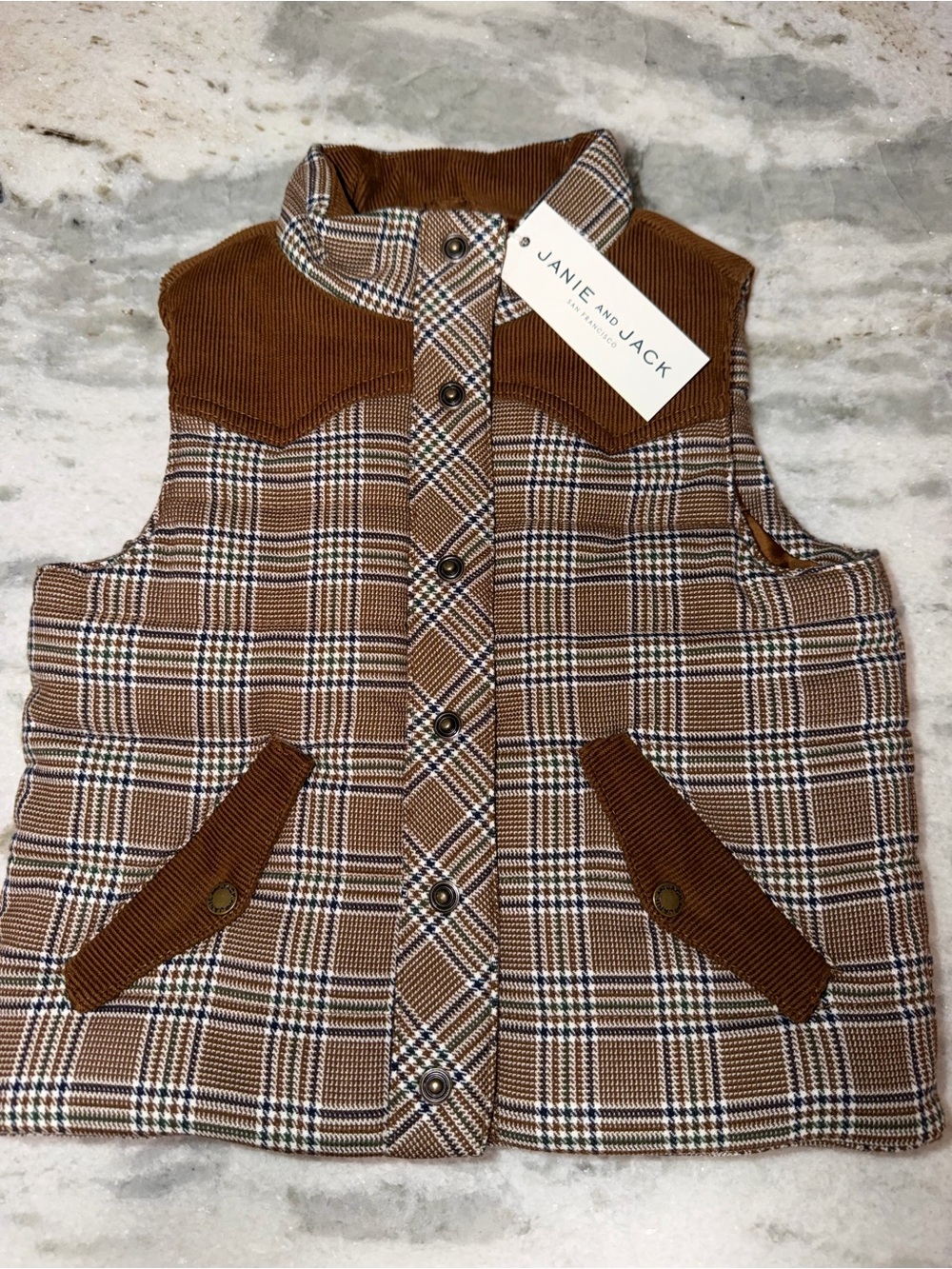Janie and Jack Brown Plaid Quilted Kids Vest